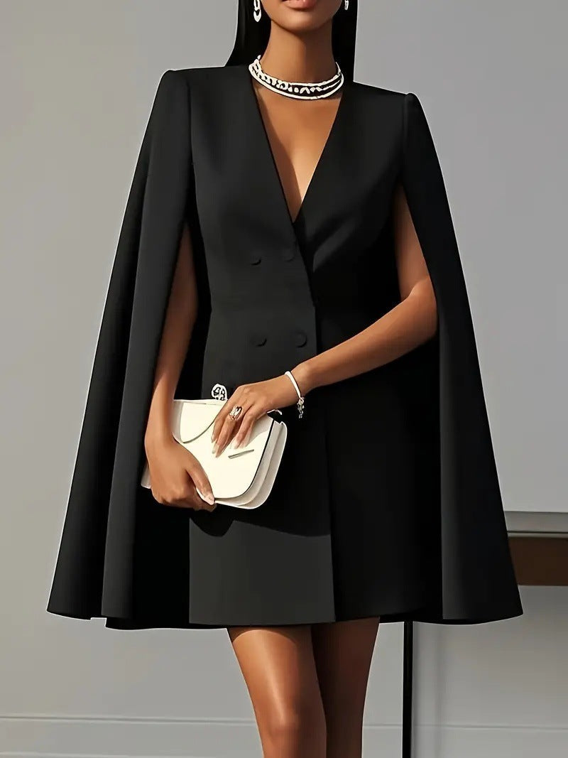 Women's Cape Cocktail Dress – Hooded Deep V-Neck Formal Dress