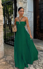 Women's Pleated Strapless Dress – Adjustable Strap Formal Occasion Dress