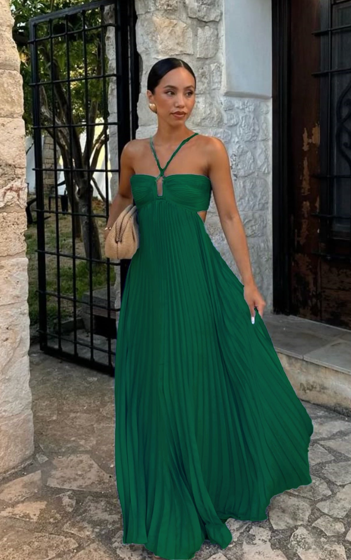 Women's Pleated Strapless Dress – Adjustable Strap Formal Occasion Dress