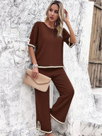 Women's Wide Leg Loungewear Set – Relaxed Top Split Hem Pants Set