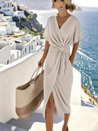 Women's Wrap Midi Dress – Side Slit Dress