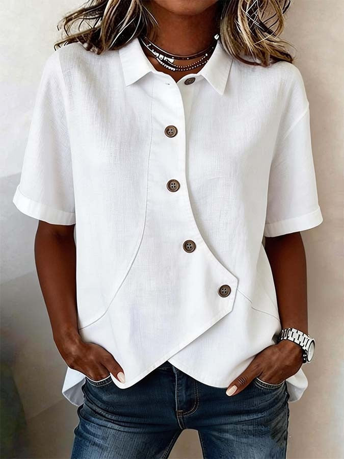 Women's Button Blouse with Textured Finish and Decorative Buttons