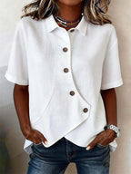 Women's Button Blouse with Textured Finish and Decorative Buttons