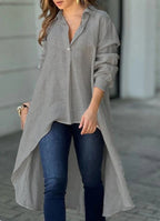 Women's Asymmetrical Tunic Blouse – Longline Button Front Shirt