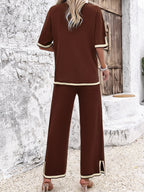 Women's Wide Leg Loungewear Set – Relaxed Top Split Hem Pants Set