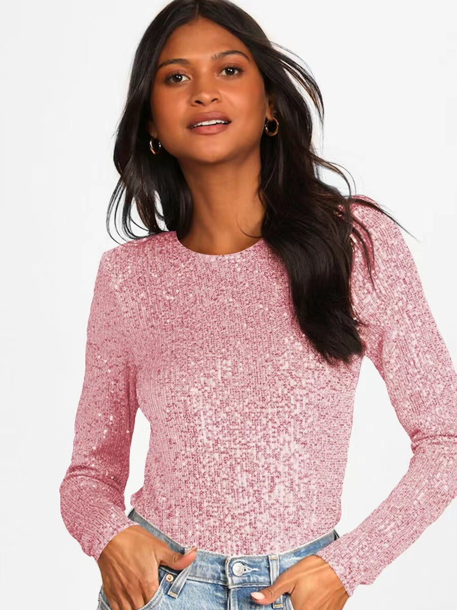 Women's Sequin Party Bodysuit – Sparkle Fitted Long Sleeve Bodysuit