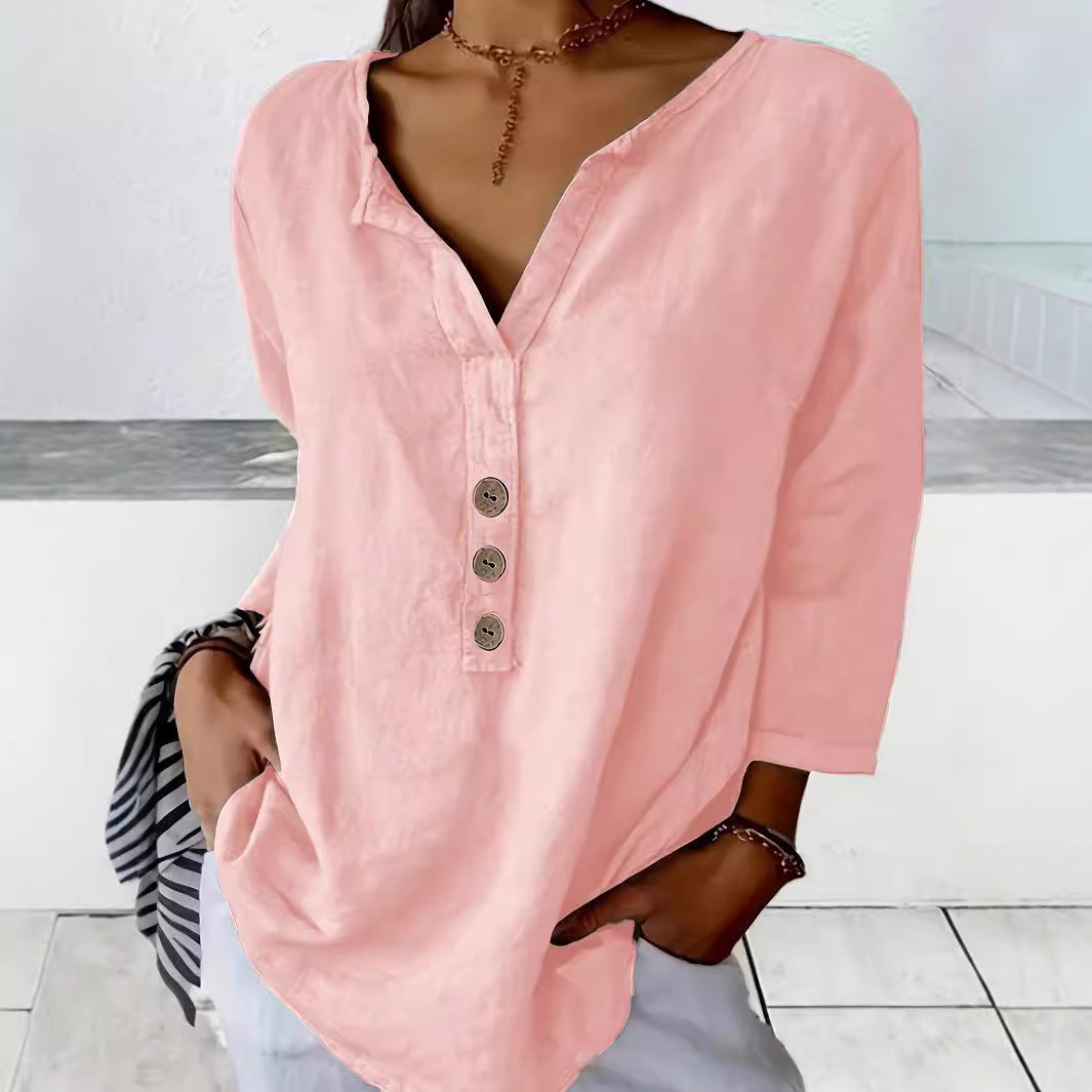 Women's Collared Button Blouse – Relaxed Long Sleeve Shirt Blouse