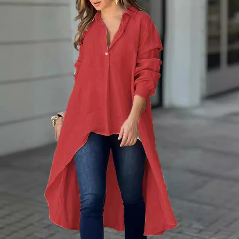 Women's Asymmetrical Tunic Blouse – Longline Button Front Shirt