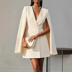 Women's Cape Cocktail Dress – Hooded Deep V-Neck Formal Dress