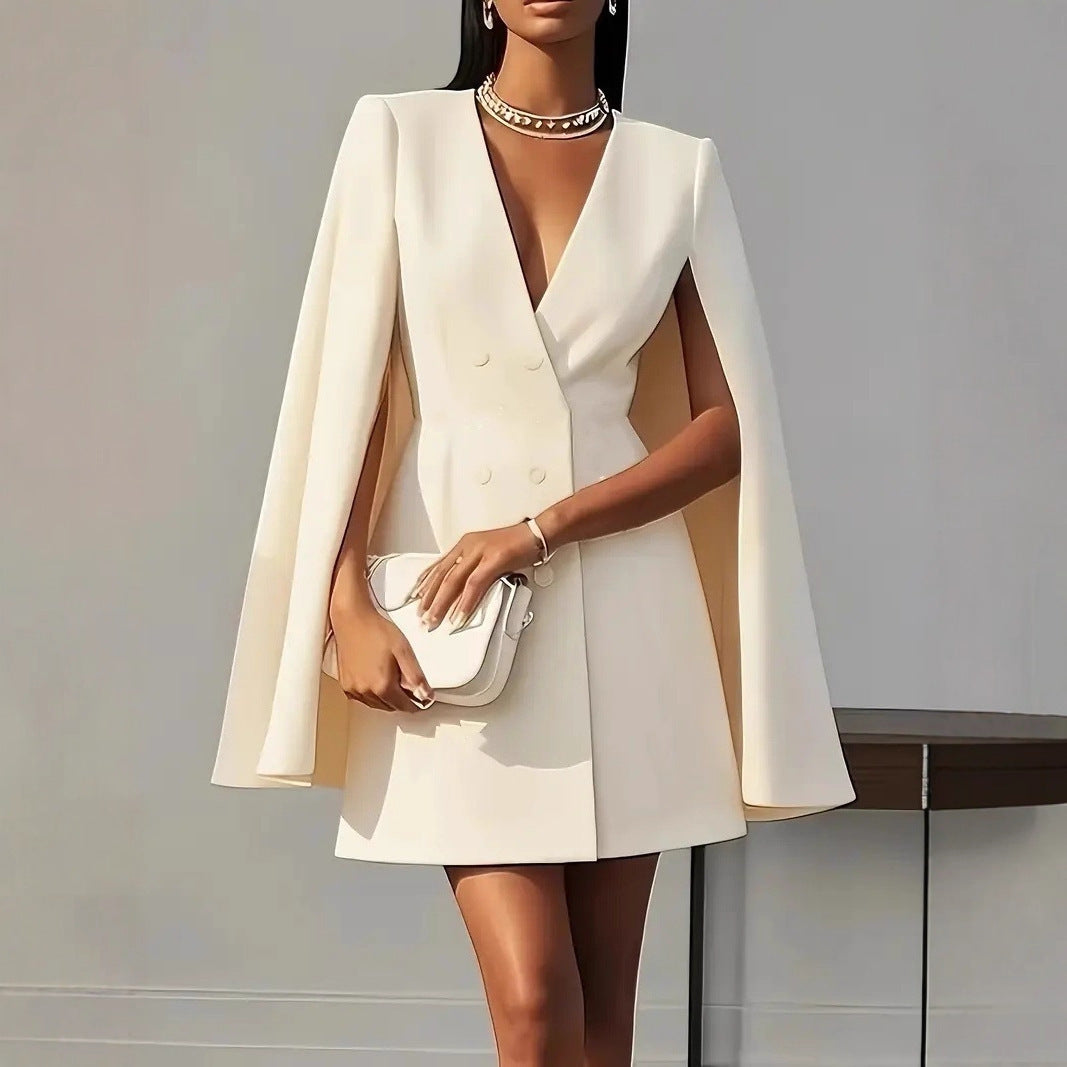 Women's Cape Cocktail Dress – Hooded Deep V-Neck Formal Dress