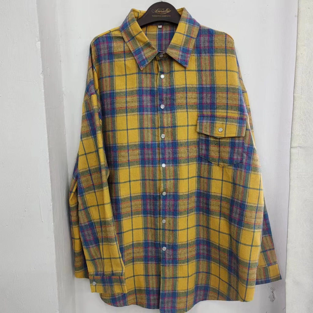 Women's Plaid Oversized Blouse – Relaxed Collared Button Front Shirt