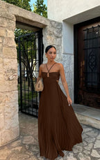Women's Pleated Strapless Dress – Adjustable Strap Formal Occasion Dress
