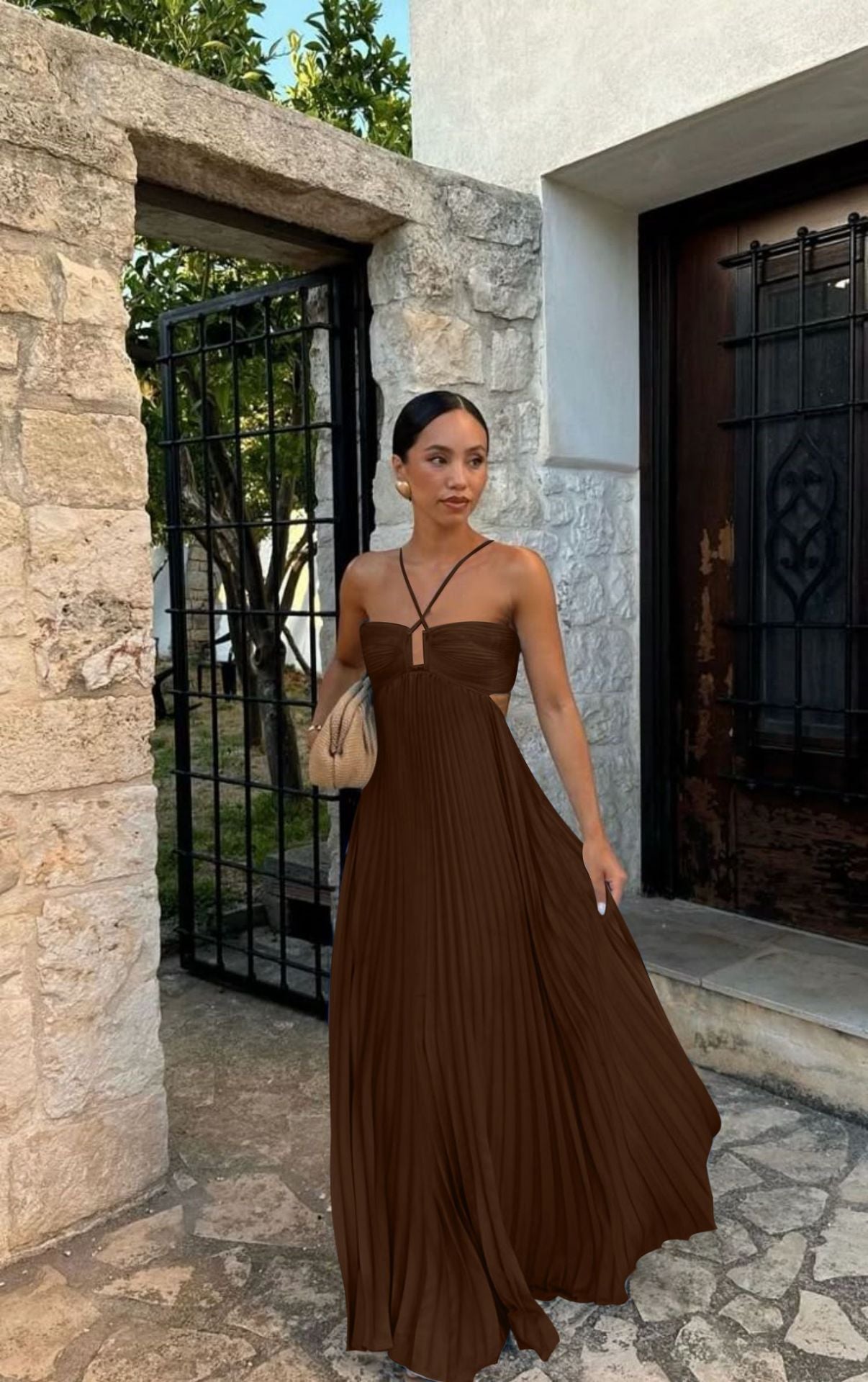 Women's Pleated Strapless Dress – Adjustable Strap Formal Occasion Dress