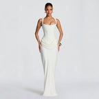 Women's Fitted Maxi Dress – Deep V-Neck Dress