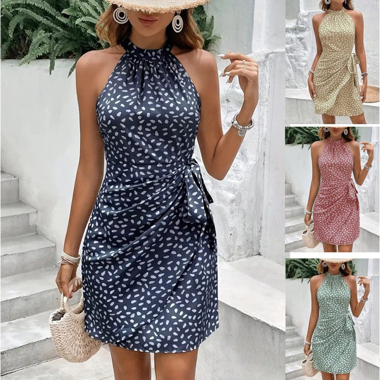 Women's Halter Neck Wrap Dress – High Waist Fitted Cocktail Dress