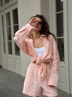 Women's Blouse Set with Relaxed Fit and Matching Shorts