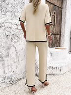 Women's Wide Leg Loungewear Set – Relaxed Top Split Hem Pants Set