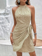 Women's Halter Neck Wrap Dress – High Waist Fitted Cocktail Dress