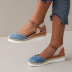 Women's Wedge Sandals with Woven Straps and Cushioned Sole