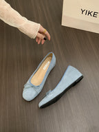 Women's Ballet Flats with Bow Detail and Velvety Finish