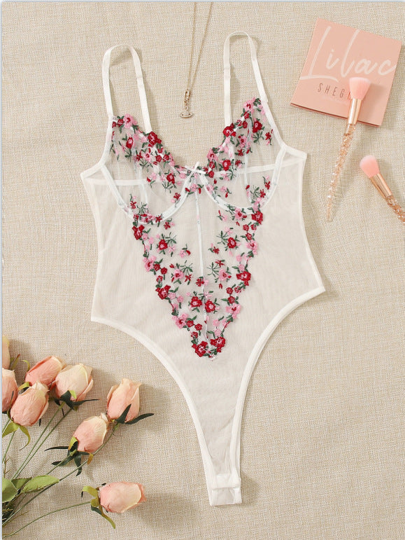 Women's Embroidered Lace Lingerie Set – Floral Bra & Matching Brief Set