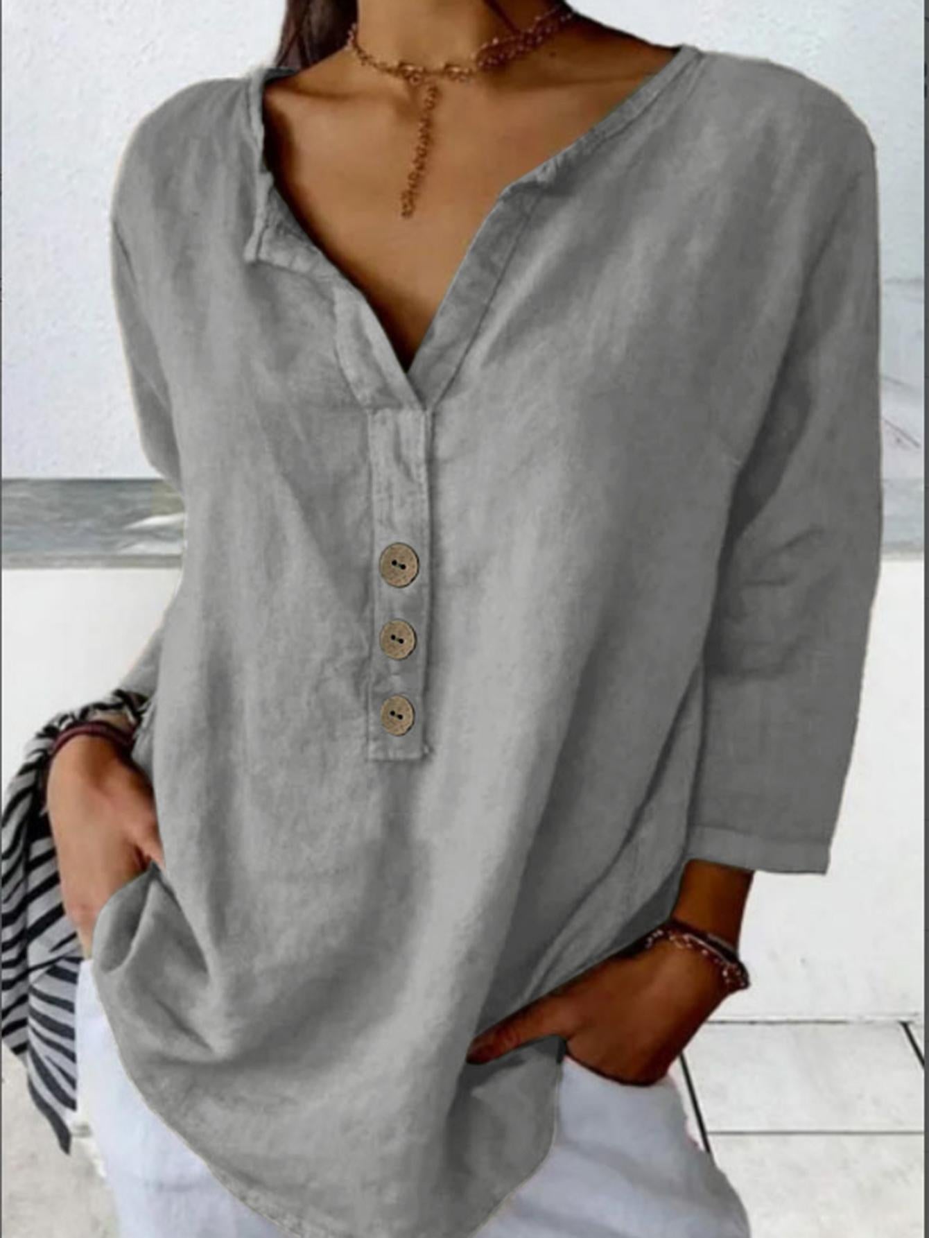 Women's Collared Button Blouse – Relaxed Long Sleeve Shirt Blouse