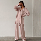Women's Oversized Wide Leg Lounge Set – Relaxed Blouse and Pants Set