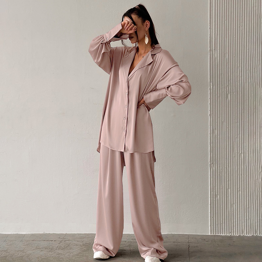 Women's Oversized Wide Leg Lounge Set – Relaxed Blouse and Pants Set