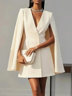 Women's Cape Cocktail Dress – Hooded Deep V-Neck Formal Dress