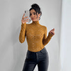 Women's Floral High Neck Bodysuit – Sheer Lace Long Sleeve Bodysuit