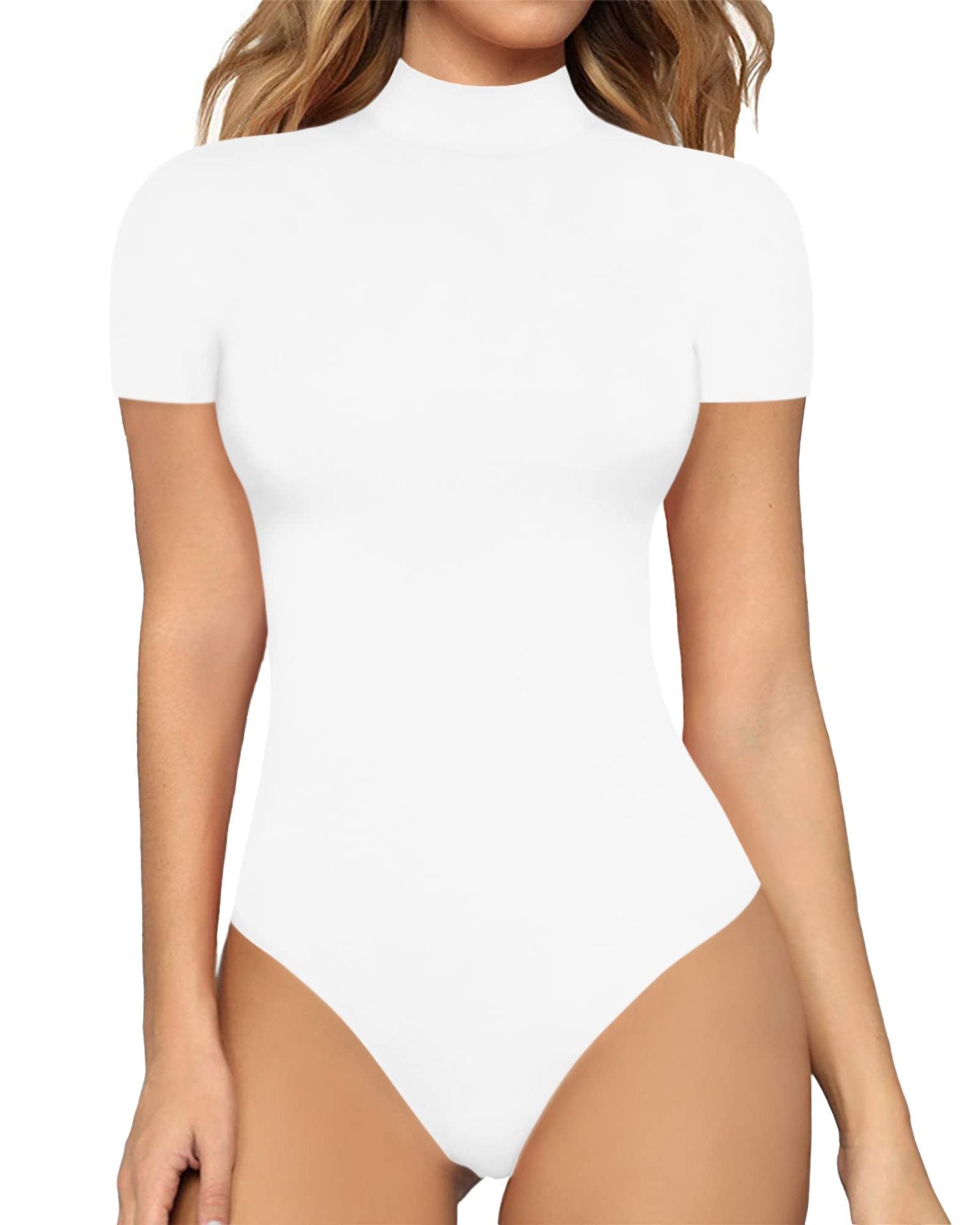 Women's Short Sleeve Bodysuit – Fitted Mock Neck Bodysuit