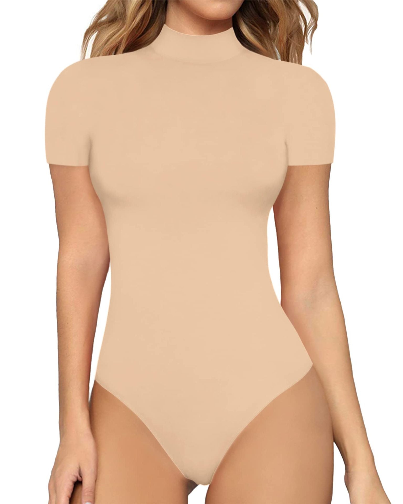 Women's Short Sleeve Bodysuit – Fitted Mock Neck Bodysuit