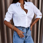 Women's Button Up Shirt with Chest Pocket and Roll-Up Sleeves