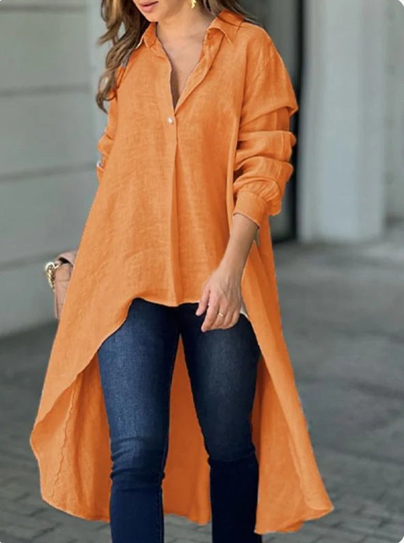 Women's Asymmetrical Tunic Blouse – Longline Button Front Shirt