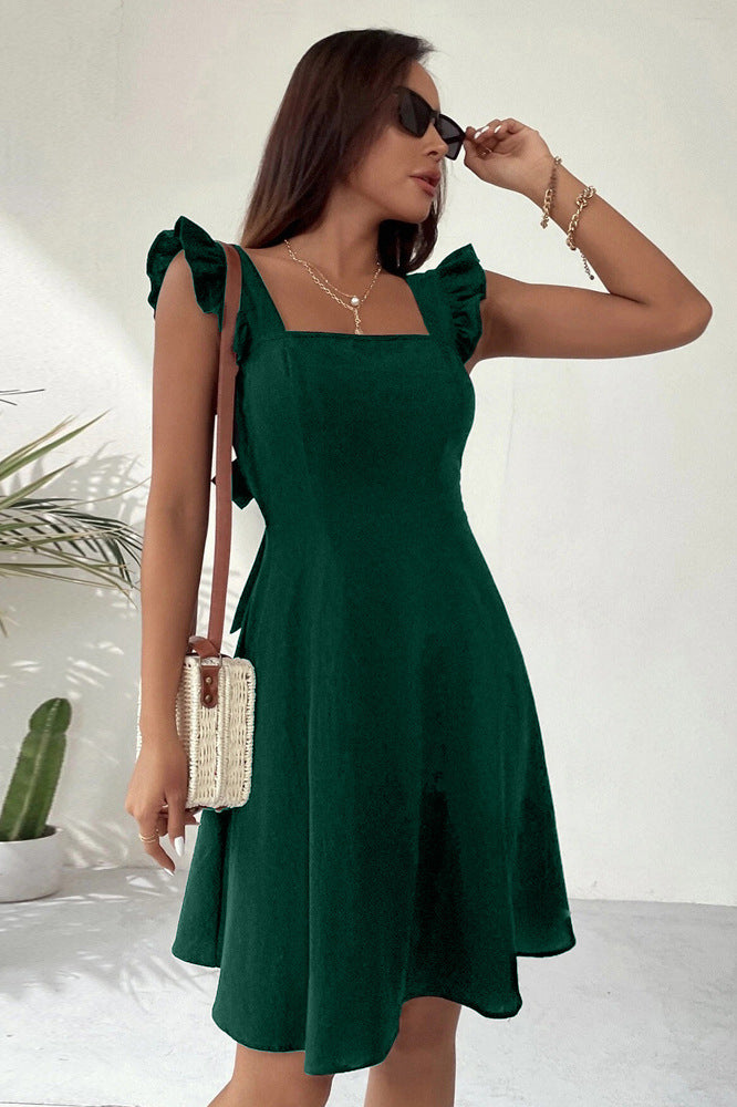Women's Ruffle Strap Fit & Flare Dress – Feminine Flowy Mini Dress