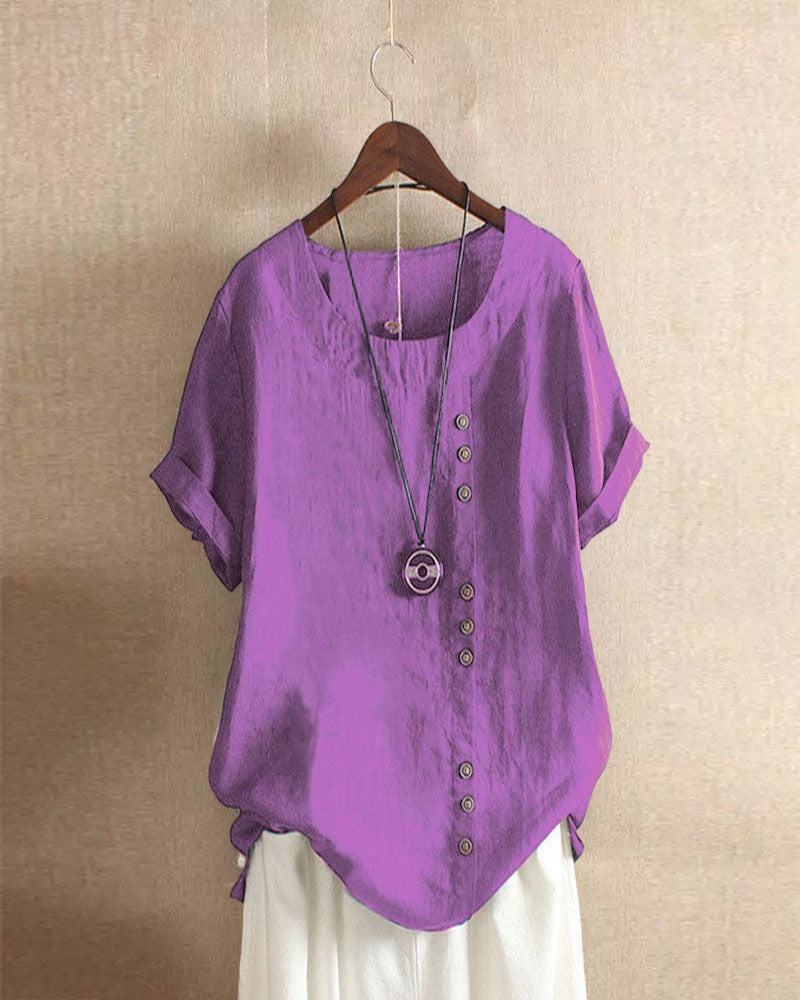 Women's Casual Blouse with Button Detail and Short Sleeves