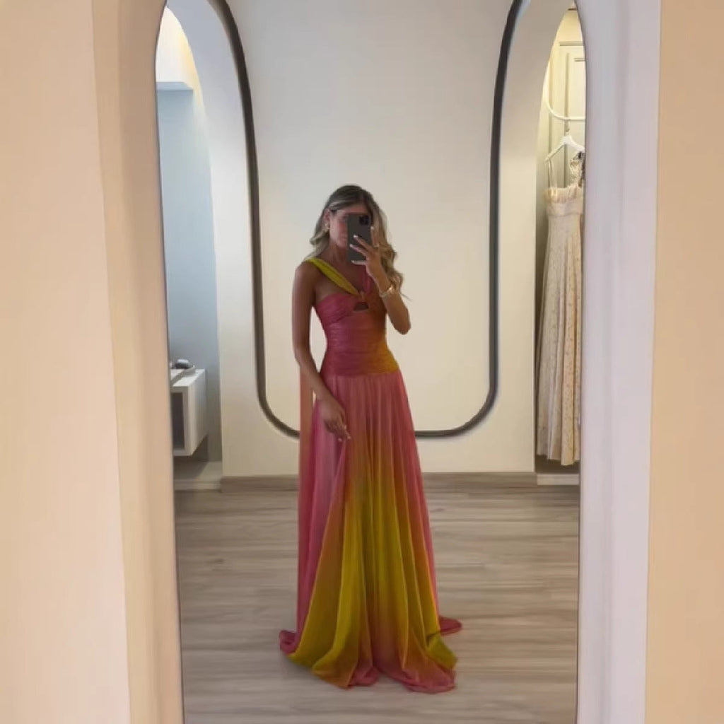 Women's Ombre Maxi Dress – Spaghetti Strap Flowing Evening Gown
