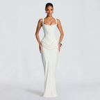 Women's Fitted Maxi Dress – Deep V-Neck Dress