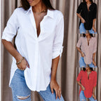 Women's Button Up Shirt with Chest Pocket and Roll-Up Sleeves