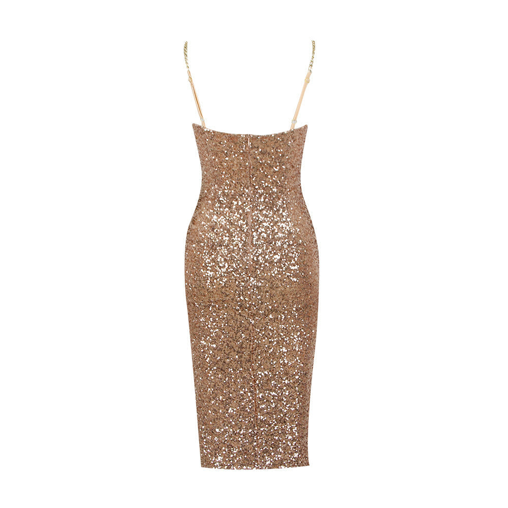 Adele | Slim Fit Shiny Midi Dress