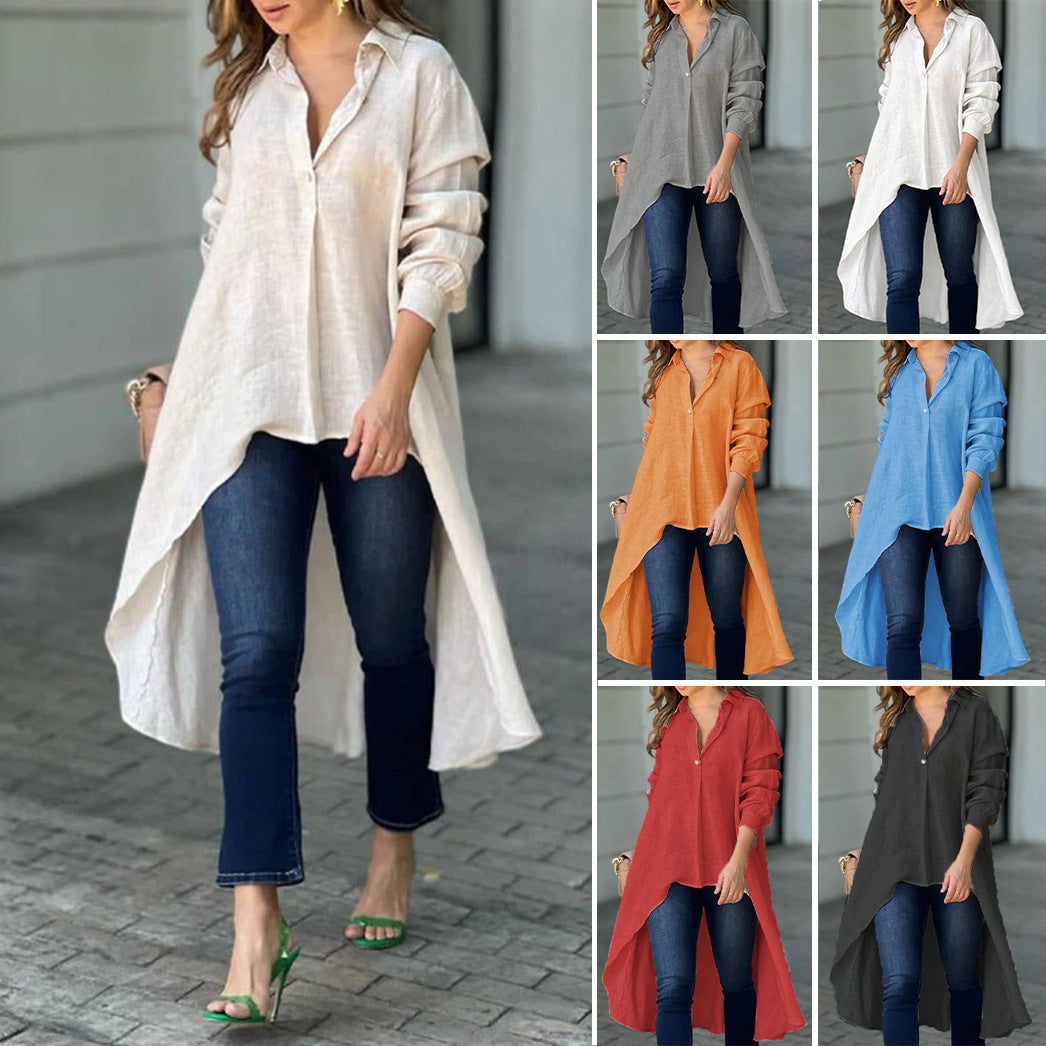 Women's Asymmetrical Tunic Blouse – Longline Button Front Shirt