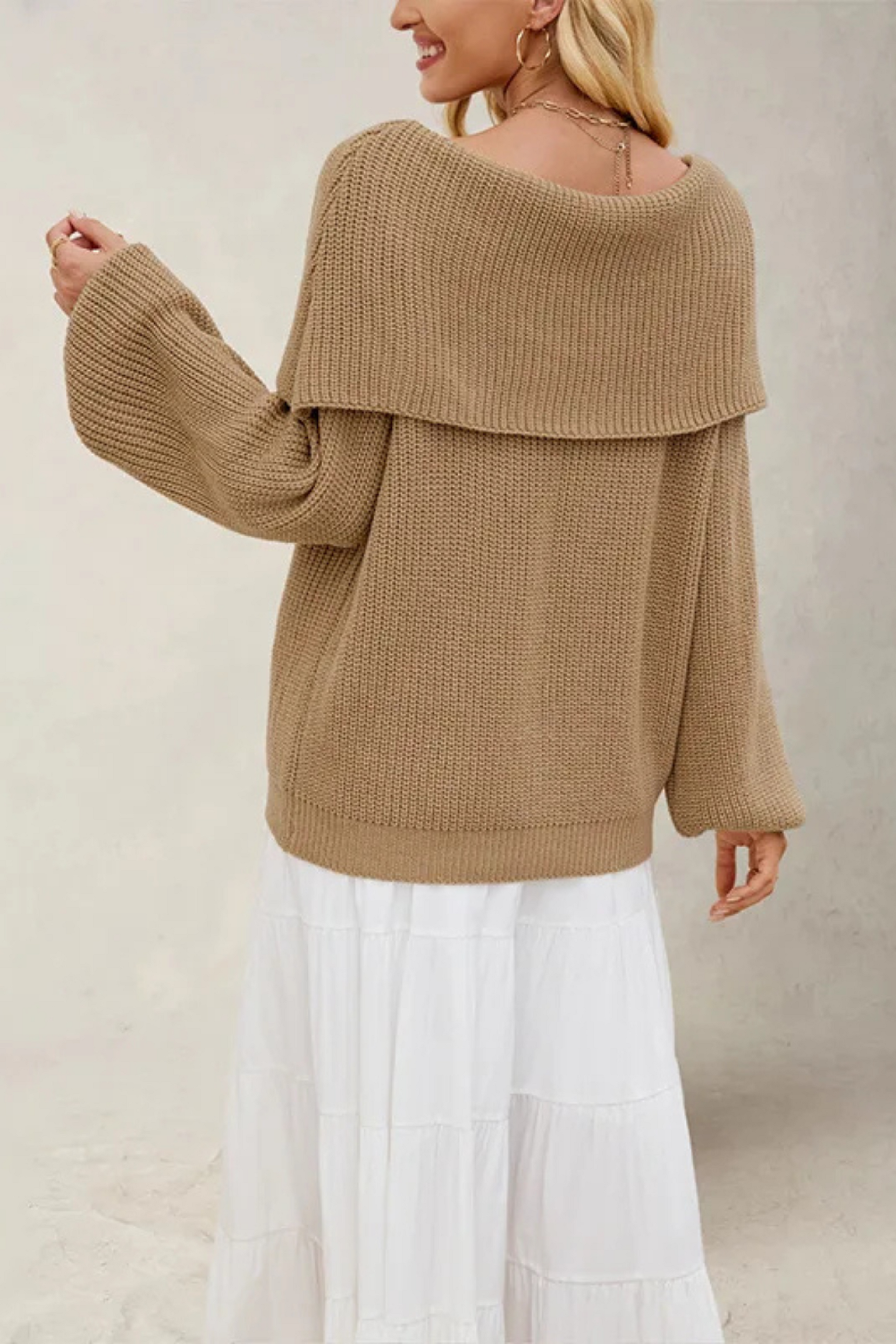 Women's Slouchy Off-Shoulder Sweater – Wide Neck Relaxed Long Sleeve Pullover