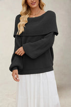 Women's Slouchy Off-Shoulder Sweater – Wide Neck Relaxed Long Sleeve Pullover