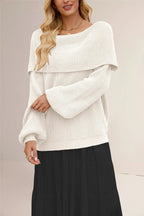 Women's Slouchy Off-Shoulder Sweater – Wide Neck Relaxed Long Sleeve Pullover