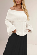 Women's Slouchy Off-Shoulder Sweater – Wide Neck Relaxed Long Sleeve Pullover