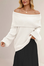 Women's Slouchy Off-Shoulder Sweater – Wide Neck Relaxed Long Sleeve Pullover