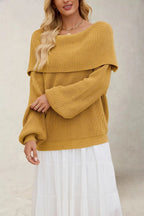 Women's Slouchy Off-Shoulder Sweater – Wide Neck Relaxed Long Sleeve Pullover