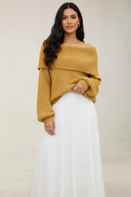 Women's Slouchy Off-Shoulder Sweater – Wide Neck Relaxed Long Sleeve Pullover
