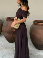 Women's Draped Maxi Dress – Shimmer Flowy Evening Dress