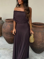 Women's Draped Maxi Dress – Shimmer Flowy Evening Dress